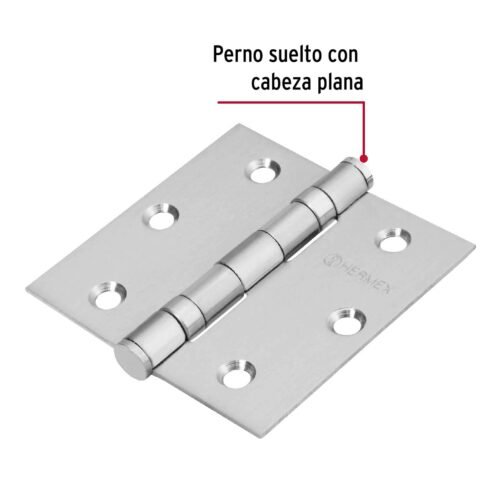 43227 - Bisagra cuadrada 3" acero inox, cabeza plana, HERMEX