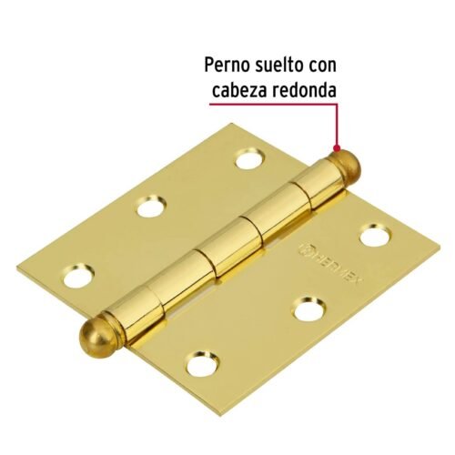 43232 - Bisagra cuadrada 3", latonado, cabeza redonda, HERMEX