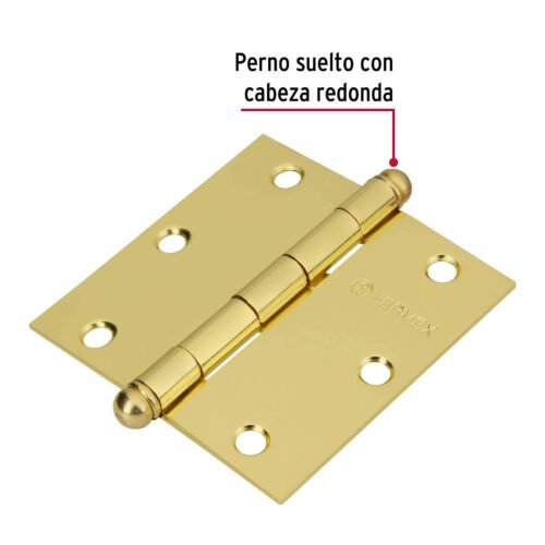 43233 - Bisagra cuadrada 3-1/2", latonado, cabeza redonda, HERMEX