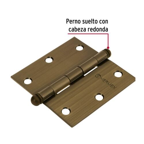 43247 - Bisagra cuadrada 3-1/2", latón antiguo, cabeza redonda