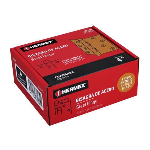 43248 - Bisagra cuadrada 4", latón antiguo, cabeza redonda, HERMEX