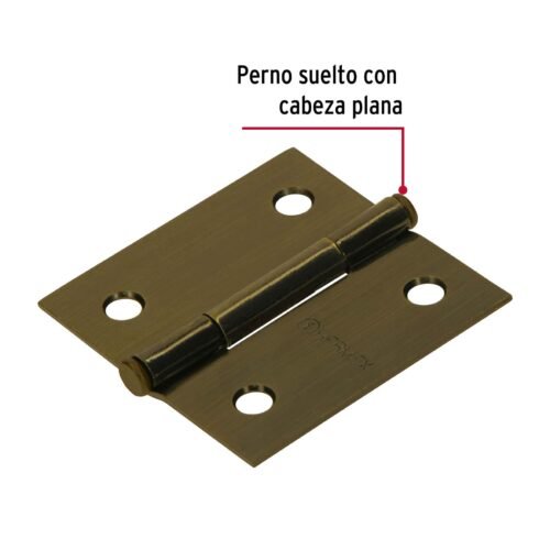 43249 - Bisagra cuadrada 2", latón antiguo, cabeza plana, HERMEX