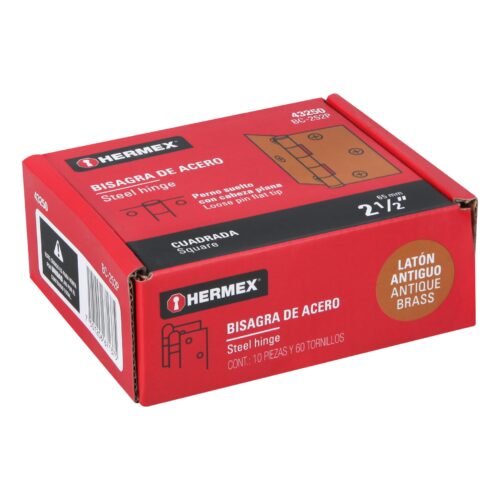 43250 - Bisagra cuadrada 2-1/2", latón antiguo, cabeza plana, HERMEX