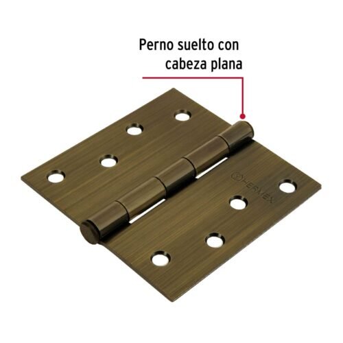 43253 - Bisagra cuadrada 4", latón antiguo, cabeza plana, HERMEX