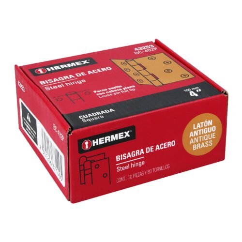 43253 - Bisagra cuadrada 4", latón antiguo, cabeza plana, HERMEX