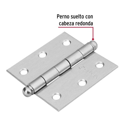 43255 - Bisagra cuadrada 2-1/2", satinado, cabeza redonda, HERMEX
