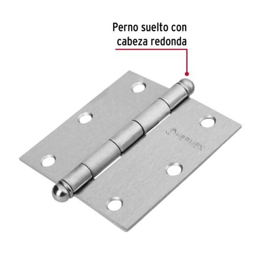 43257 - Bisagra cuadrada 3-1/2", satinado, cabeza redonda, HERMEX