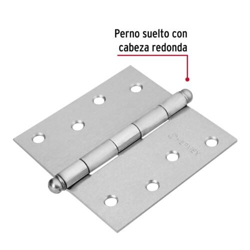 43258 - Bisagra cuadrada 4", satinado, cabeza redonda, HERMEX