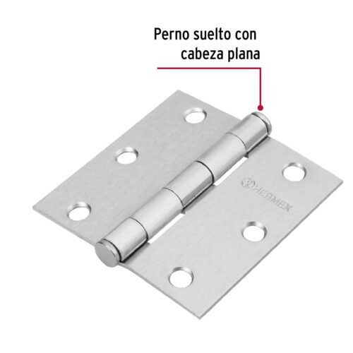 43261 - Bisagra cuadrada 3", satinado, cabeza plana, HERMEX
