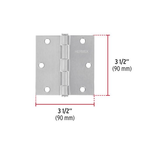 43262 - Bisagra cuadrada 3-1/2", satinado, cabeza plana, HERMEX