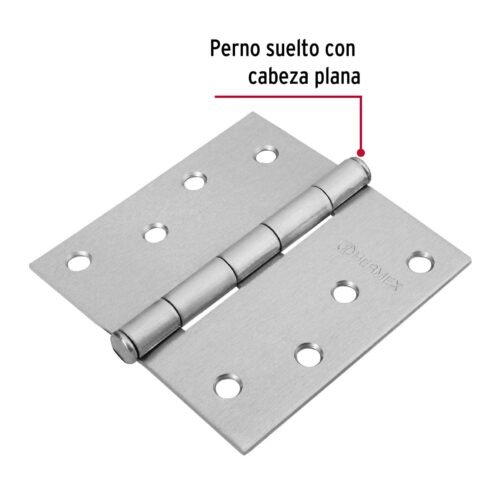 43263 - Bisagra cuadrada 4", satinado, cabeza plana, HERMEX