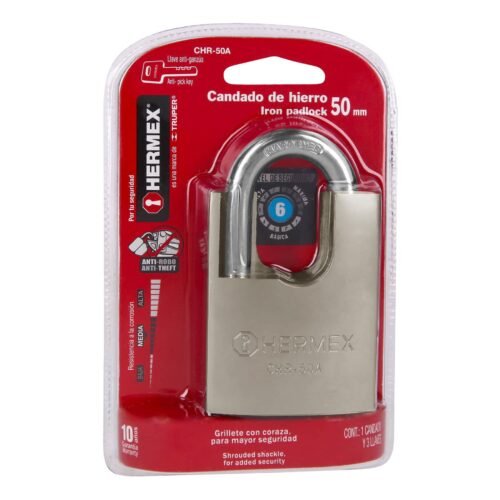 43313 - Candado de hierro 50 mm con coraza, llave anti-ganzúa