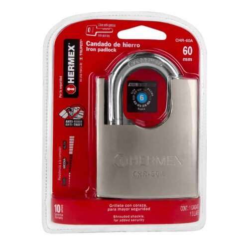 43314 - Candado de hierro 60 mm con coraza, llave anti-ganzúa