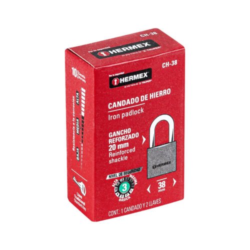433155 43315 - Candado de hierro 38 mm gancho corto en caja, HERMEX