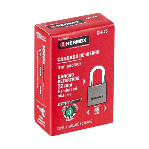 43316 - Candado de hierro 45 mm gancho corto en caja, HERMEX