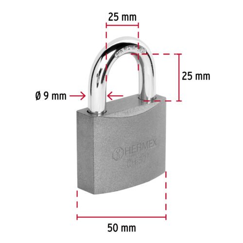 433173 43317 - Candado de hierro 50 mm gancho corto en caja, HERMEX