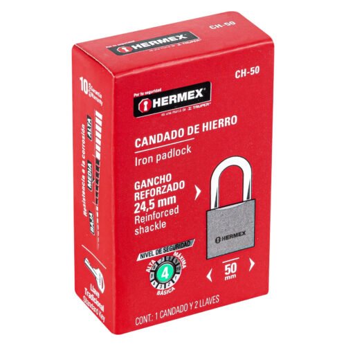 433175 43317 - Candado de hierro 50 mm gancho corto en caja, HERMEX