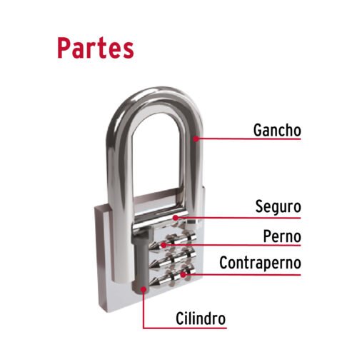 433234 43323 - Candado de hierro 38 mm gancho largo en caja, HERMEX