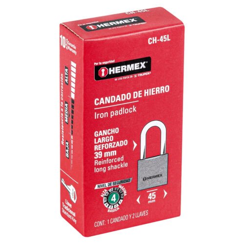433245 43324 - Candado de hierro 45 mm gancho largo en caja, HERMEX