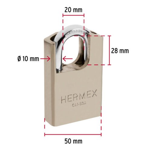 43334 - Candado de acero, máxima seguridad, 50mm, llave anti-ganzúa