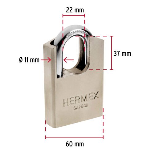 43335 - Candado de acero, máxima seguridad, 60mm, llave anti-ganzúa