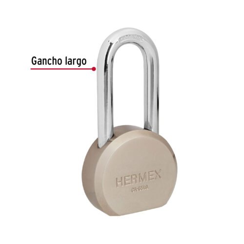 43337 - Candado redondo, 65mm, gancho largo, llave de puntos,blister