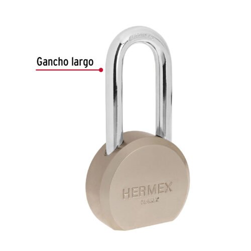 43339 - Candado redondo, 65mm, gancho largo, llave tetra, blister