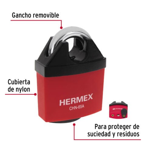 43341 - Candado de hierro 65 mm gancho protegido, llave anti-ganzúa