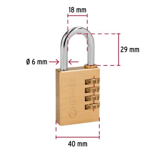 43348 - Candado de combinación 40 mm cuerpo de latón en blíster