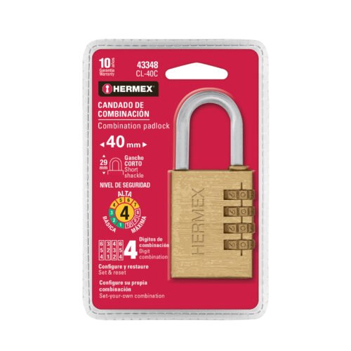 43348 - Candado de combinación 40 mm cuerpo de latón en blíster