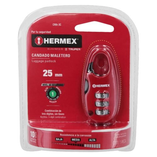 433505 43350 - Candado maletero de combinación 25 mm, blíster, HERMEX