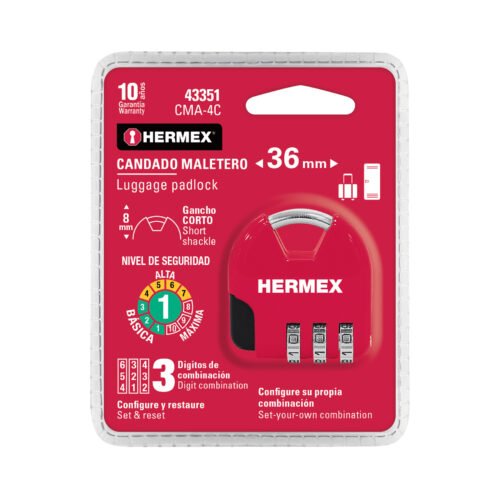 43351 - Candado maletero de combinación 36 mm, blíster, HERMEX