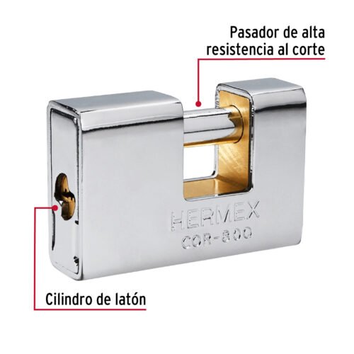 43352 - Candado antipalanca, 80mm, blindado, llave puntos, HERMEX