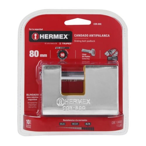 43352 - Candado antipalanca, 80mm, blindado, llave puntos, HERMEX