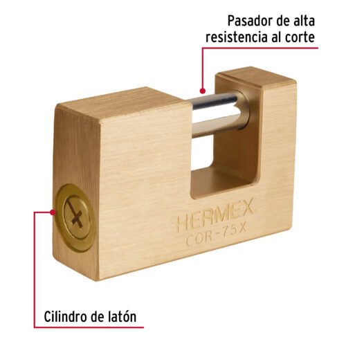 43353 - Candado antipalanca, 75mm, cuerpo de latón, llave tetra