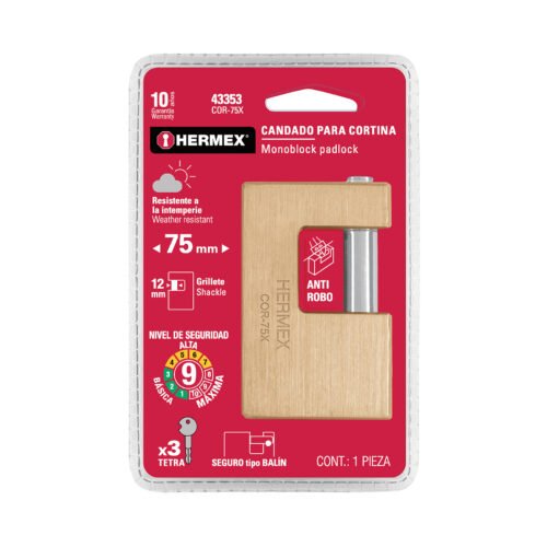 43353 - Candado antipalanca, 75mm, cuerpo de latón, llave tetra