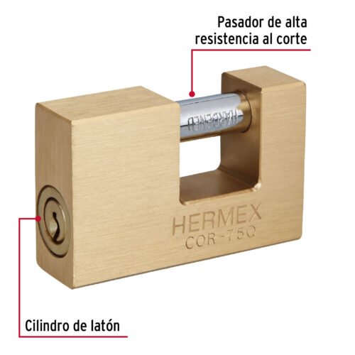 43354 - Candado antipalanca, 75mm, cuerpo de latón, llave puntos