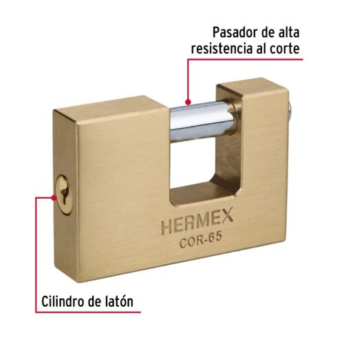 43356 - Candado antipalanca, 65mm, cuerpo de latón llave tradicional