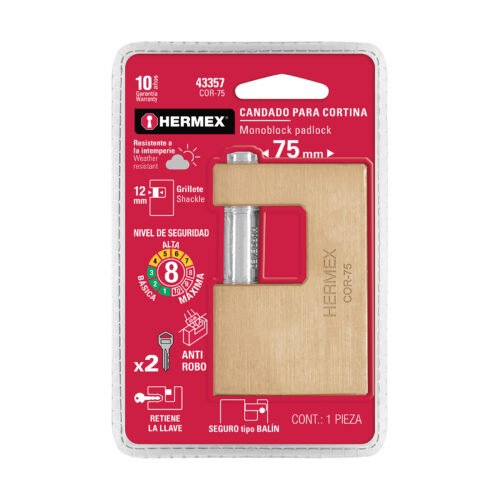 43357 - Candado antipalanca, 75mm, cuerpo de latón llave tradicional