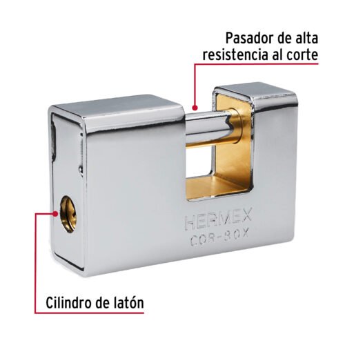 433731 43373 - Candado antipalanca, 80mm, blindado, llave tetra, HERMEX