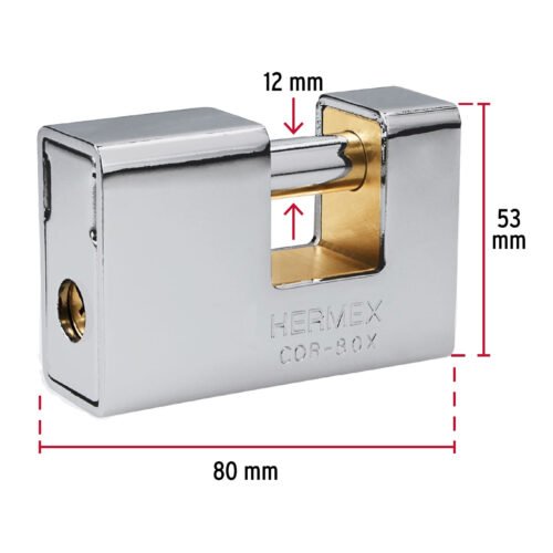 433732 43373 - Candado antipalanca, 80mm, blindado, llave tetra, HERMEX