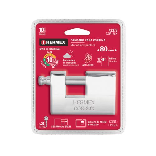 433735 43373 - Candado antipalanca, 80mm, blindado, llave tetra, HERMEX