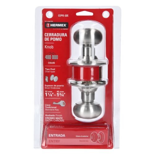 43451 - Cerradura tipo oval para entrada, cromo mate, HERMEX
