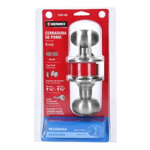 43452 - Cerradura tipo oval para recámara, cromo mate, HERMEX
