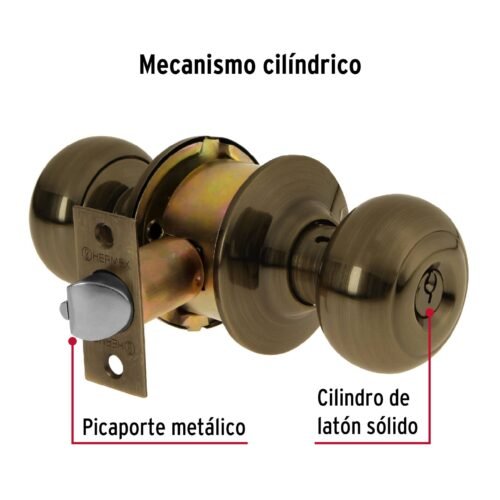 43455 - Cerradura tipo oval para recámara, latón antiguo, HERMEX