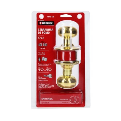 43457 - Cerradura tipo oval para entrada, latón brillante, HERMEX