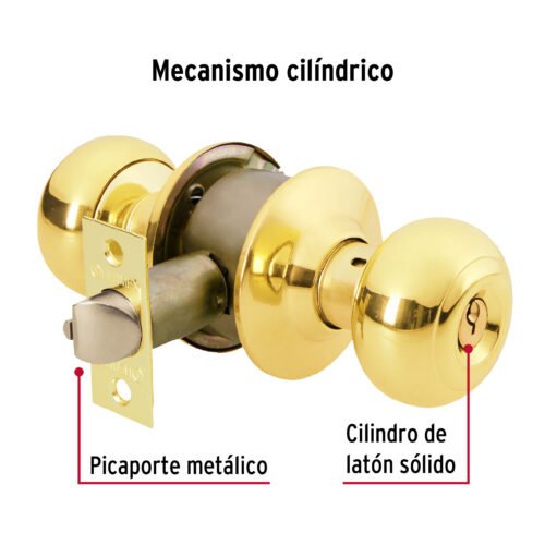 43458 - Cerradura tipo oval para recámara, latón brillante, HERMEX