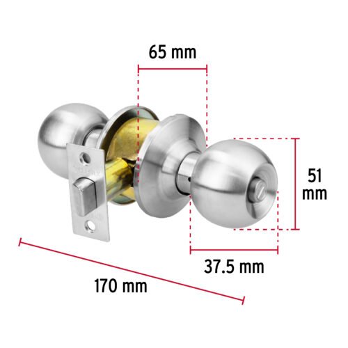 43462 - Cerradura tipo esfera para baño, cromo mate, HERMEX