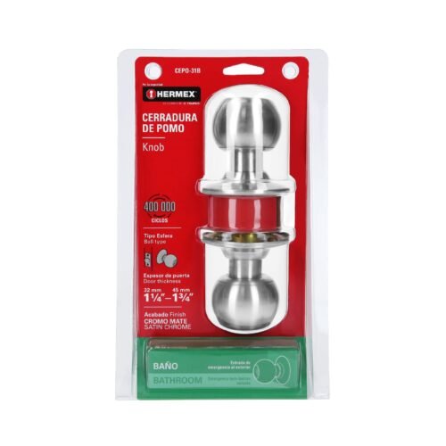 43462 - Cerradura tipo esfera para baño, cromo mate, HERMEX