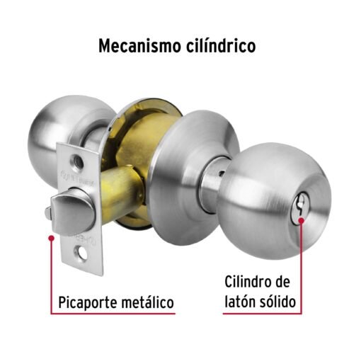 43463 - Cerradura tipo esfera para entrada, cromo mate, HERMEX